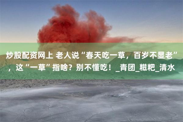 炒股配资网上 老人说“春天吃一草,百岁不显老”,这“一草”指啥?别不懂吃!_青团_糍粑_清水