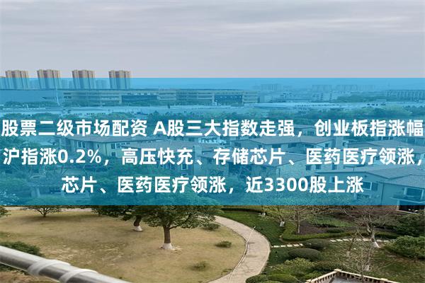 股票二级市场配资 A股三大指数走强，创业板指涨幅扩大至1.04%，沪指涨0.2%，高压快充、存储芯片、医药医疗领涨，近3300股上涨