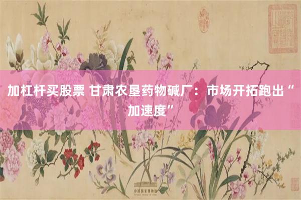 加杠杆买股票 甘肃农垦药物碱厂：市场开拓跑出“加速度”