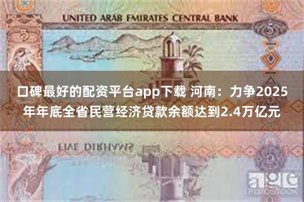 口碑最好的配资平台app下载 河南：力争2025年年底全省民营经济贷款余额达到2.4万亿元